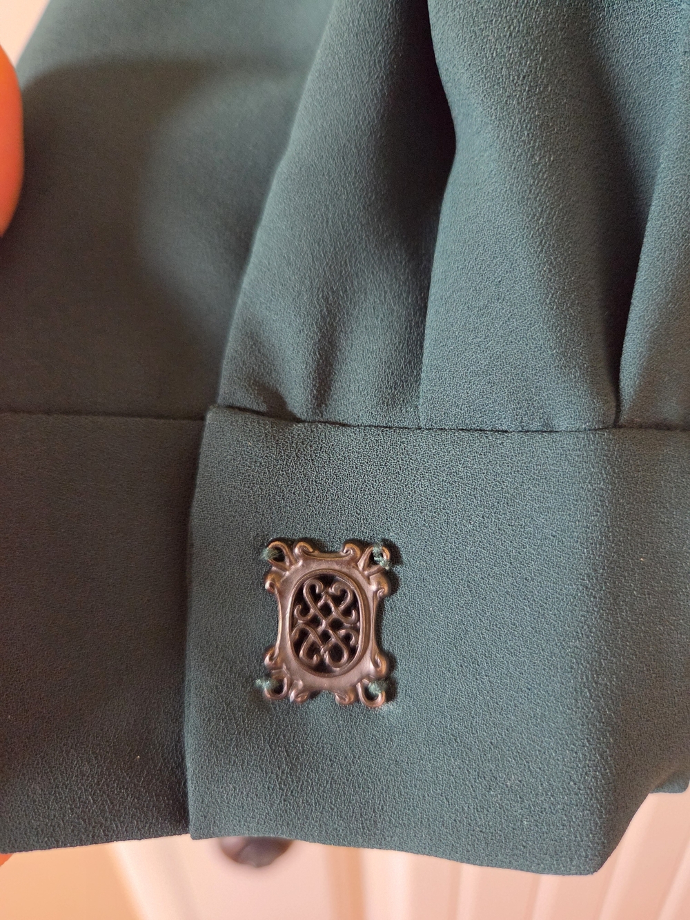 Tahari Forest Green Tie-Neck Blouse - Picture 3 of 4